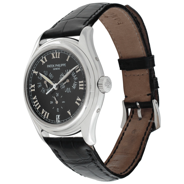 Patek Philippe,Grand Complications 37mm,37mm,Platinum,Black,Automatic,Annual Calendar,Month,Date,Day,In-house Caliber,Sapphire,Crystal Glass,5035P,5035P-001