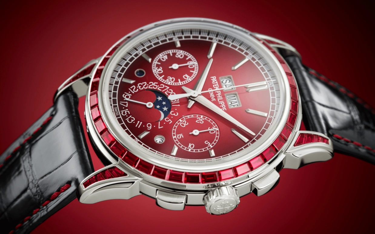Patek Philippe,Grand Complications 41mm,41mm,Platinum,Red,Gradient,Handwound,Chronograph,Moonphase,Perpetual Calendar,Leap Year,65hours,In-house Caliber,Mark Robert Michael Wahlberg,Mark Wahlberg,Lionel Messi,Marky Mark,Wilber Pan,La Pulga,Will Pan,GOAT,5271,5271/12P-010