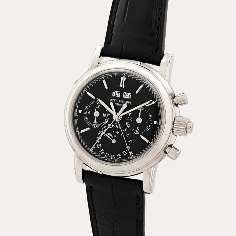 Patek Philippe,Grand Complications 36.70mm,36.70mm,White Gold,Black,Handwound,Chronograph,Moonphase,Perpetual Calendar,Leap Year,60hours,In-house Caliber,5004G,5004G-015