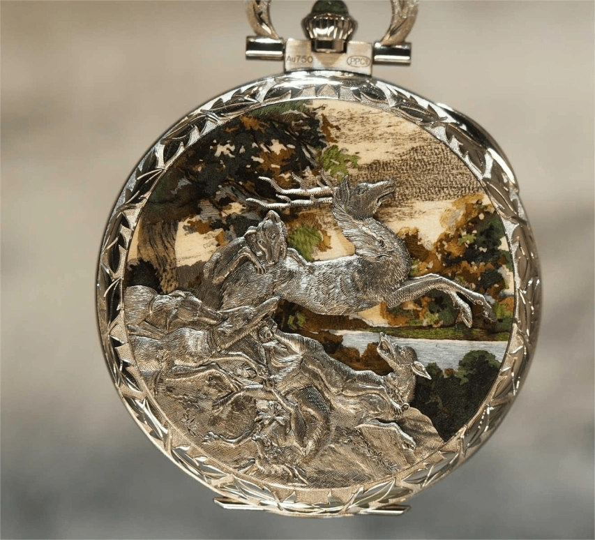 Patek Philippe,Pocket Watches ,White Gold,Green,Handwound,42hours,In-house Caliber,Stag Hunting