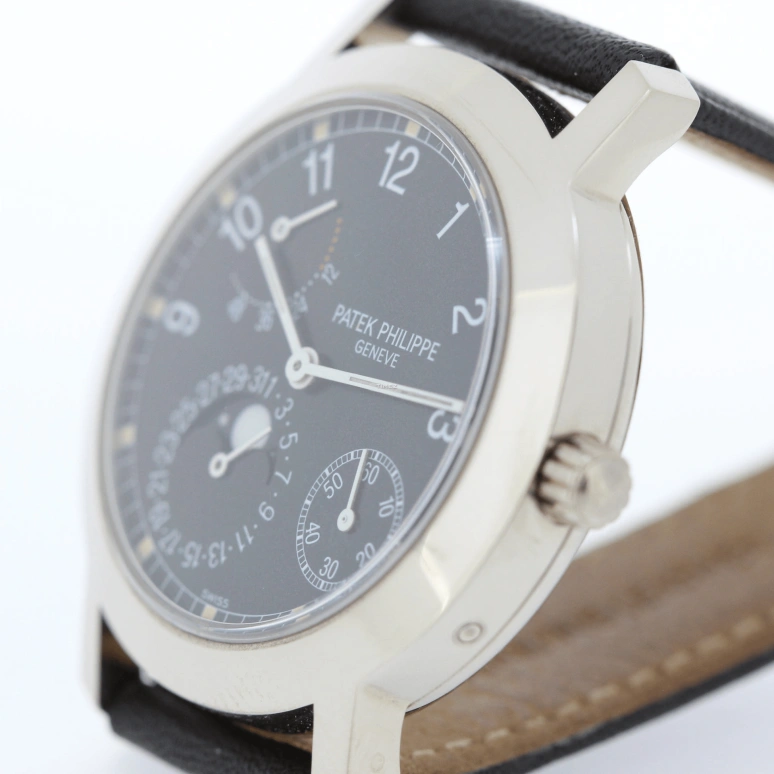 Patek Philippe,Complications 36mm,36mm,White Gold,Black,Automatic,Moonphase,Day,Power Reserve Indicator,5055G,5055G-001