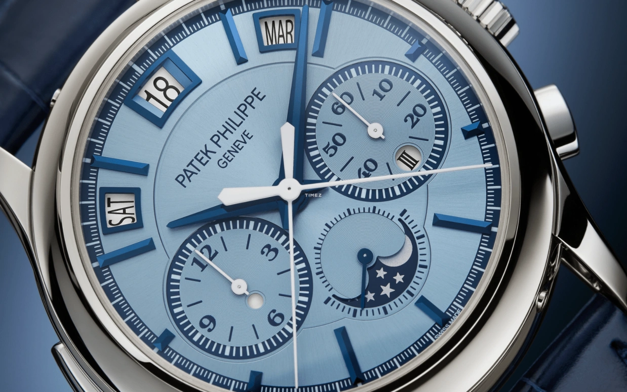 Patek Philippe,Grand Complications 42mm,42mm,White Gold,Blue,Automatic,Chronograph,Monopoussoir,Moonphase,Perpetual Calendar,48hours,In-house Caliber,5308G,5308G-001