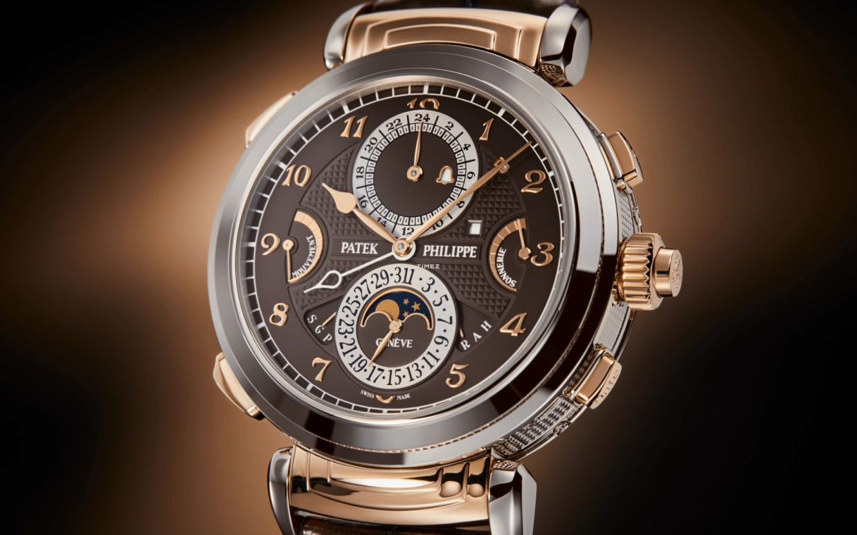 Patek Philippe,Grand Complications 47.70mm,47.70mm,White Gold,Rose Gold,Brown,Handwound,Moonphase,Perpetual Calendar,Leap Year,Annual Calendar,72hours,In-house Caliber,6300GR,6300GR-001