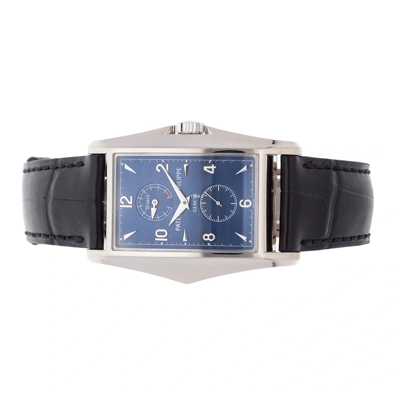 Patek Philippe,Complications 29.60x51.70mm,29.60x51.70mm,White Gold,Blue,Handwound,Power Reserve Indicator,In-house Caliber,5100G,5100G-001
