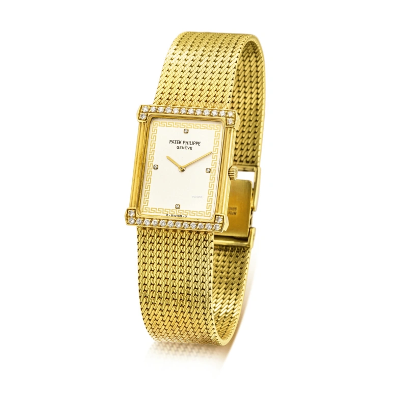 Patek Philippe,Other 25mm,25mm,Yellow Gold,White,Handwound,Sapphire,Crystal Glass,Rectangular,3776,3776/1