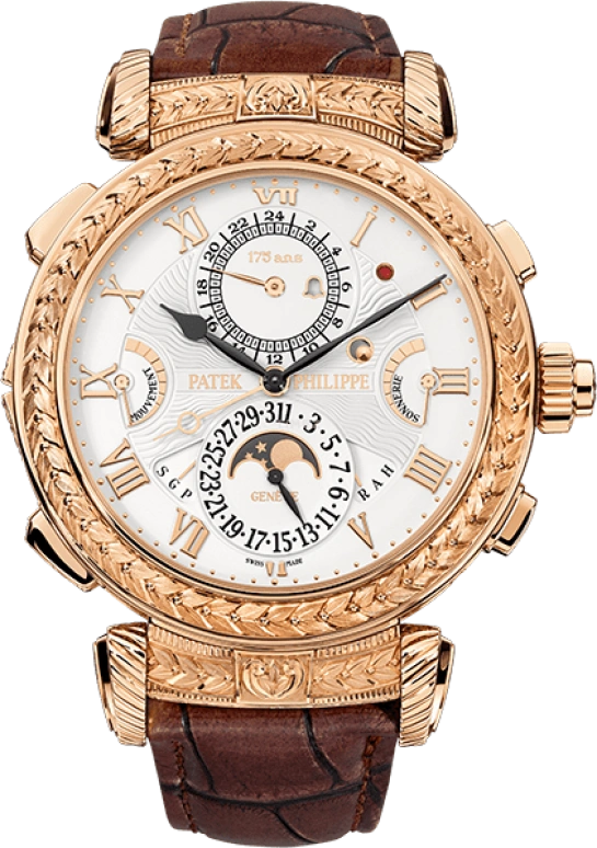 Patek Philippe,Grand Complications 47.40mm,47.40mm,Rose Gold,Silver,Handwound,Moonphase,Perpetual Calendar,Leap Year,Month,72hours,In-house Caliber,5175R,5175R-001