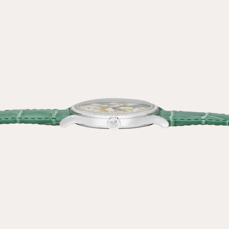 Patek Philippe,Calatrava 38mm,38mm,White Gold,Multi-Color,Green,Yellow,Automatic,48hours,In-house Caliber,5077100G,5077100G-039