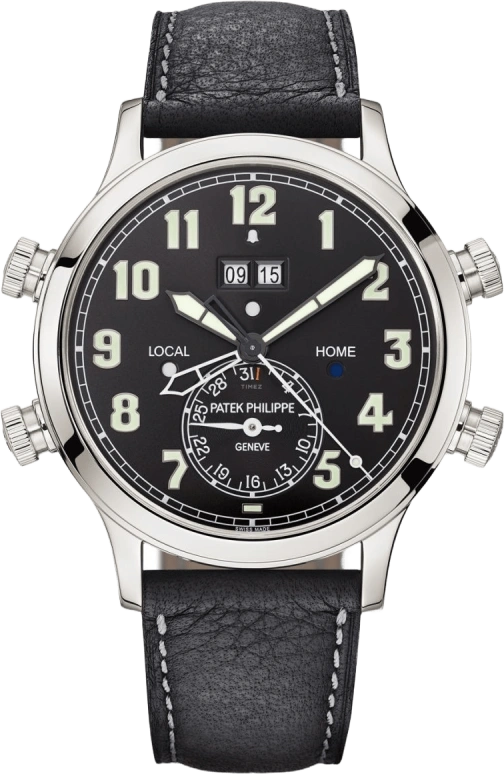 Patek Philippe,Complications 42.20mm,42.20mm,Platinum,Black,Automatic,Day,Dule Time,Alarm,Day / Night Indication,45hours,In-house Caliber,5520P,5520P-001