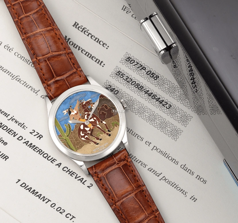 Patek Philippe,Calatrava 38mm,38mm,Platinum,Multi-Color,Brown,Blue,Automatic,48hours,In-house Caliber,5077P,5077P-058