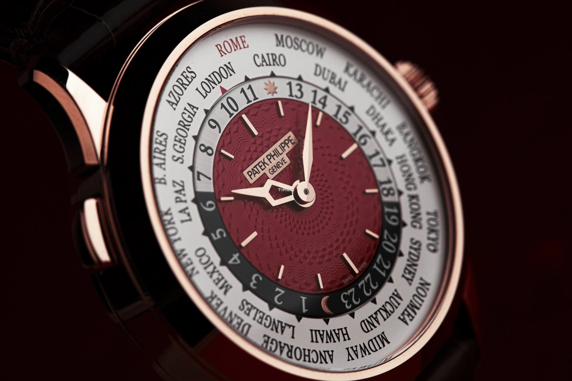 Patek Philippe,Complications 38.50mm,38.50mm,Rose Gold,Red,Automatic,World Time,Day / Night Indication,5230R,5230R-011