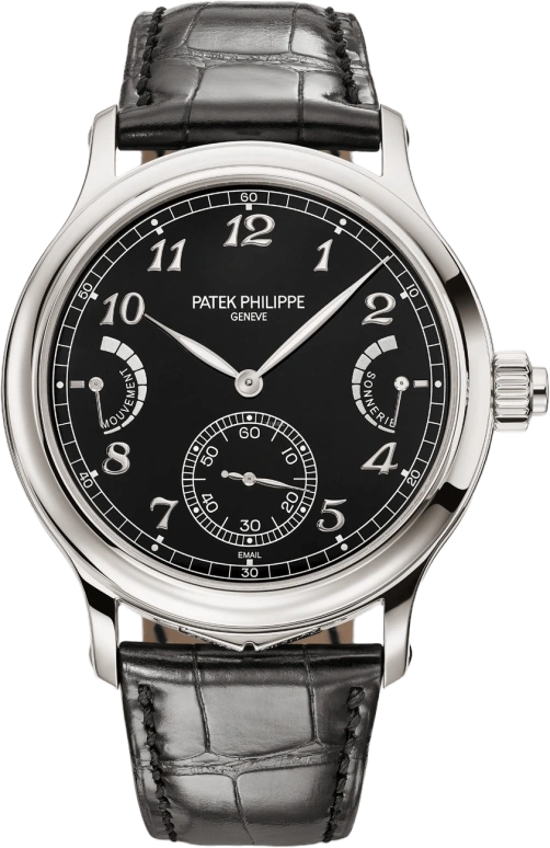 Patek Philippe,Grand Complications 44.80mm,44.80mm,Platinum,Black,Handwound,Moonphase,Jumping Seconds,Minute Repeater,Grande Sonnerie,72hours,In-house Caliber,6301P,6301P-001