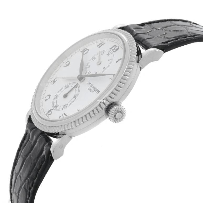 Patek Philippe,Complications 34mm,34mm,White Gold,White,Handwound,In-house Caliber,Sapphire,Crystal Glass,5034G,5034G-001