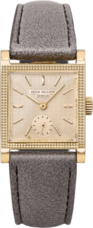 Patek Philippe,Other 26x34mm,26x34mm,Yellow Gold,Champagne,Handwound,Sapphire,Crystal Glass,Square,2496J