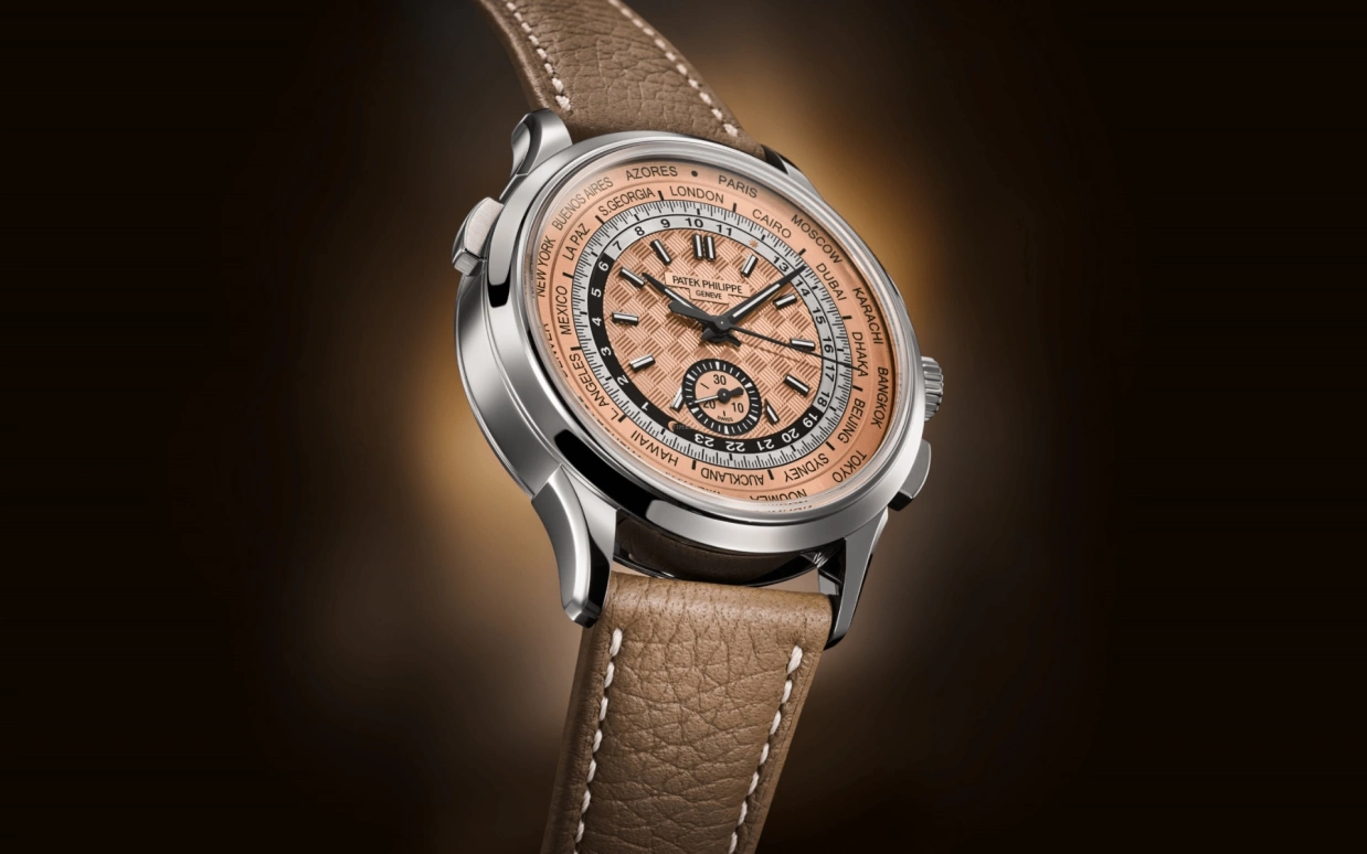 Patek Philippe,Complications 41mm,41mm,Stainless Steel,Salmon,Automatic,Chronograph,World Time,Flyback,Day / Night Indication,55hours,In-house Caliber,Harry Kane,5935A,5935A-001