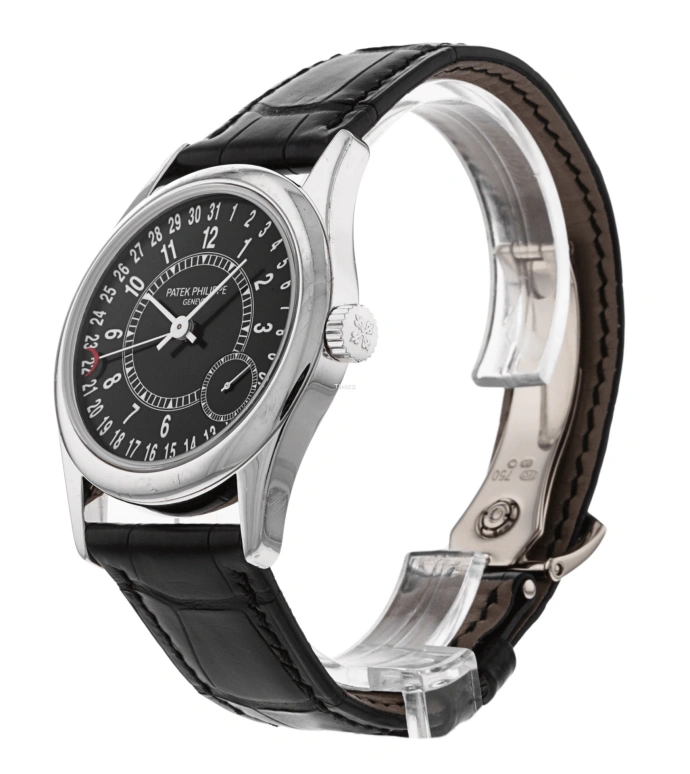 Patek Philippe,Calatrava 37mm,37mm,White Gold,Black,Automatic,Day,48hours,6000G,6000G-001