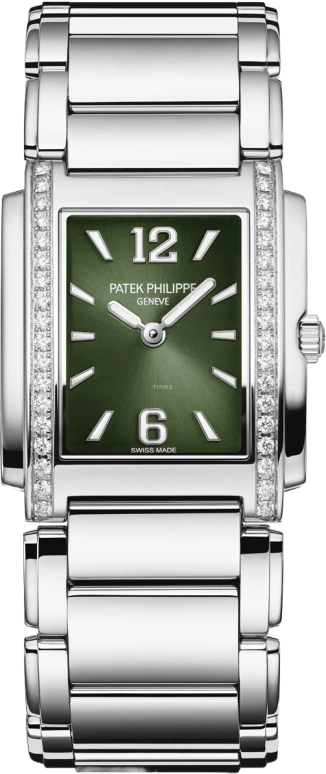 Patek Philippe,Twenty~4 25.10mm,25.10mm,Stainless Steel,Green,Quartz,In-house Caliber,Sapphire,4910,4910/1200A-011