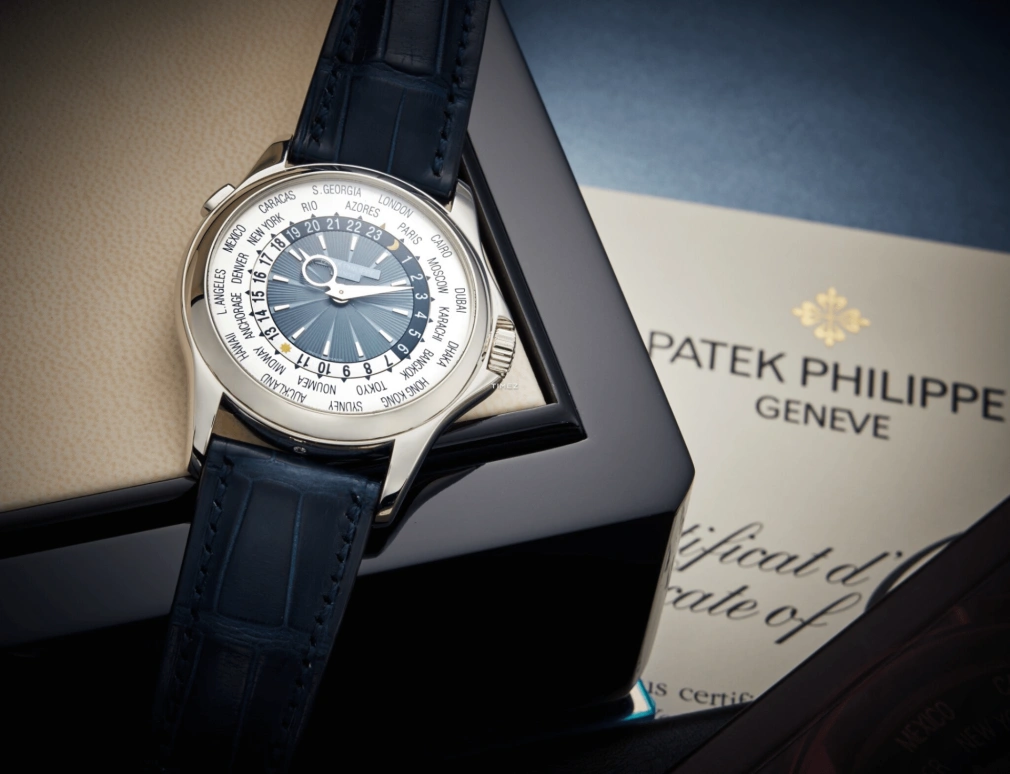 Patek Philippe,Complications 39.50mm,39.50mm,Platinum,Blue,Silver White,Automatic,World Time,Day / Night Indication,5130P,5130P-001