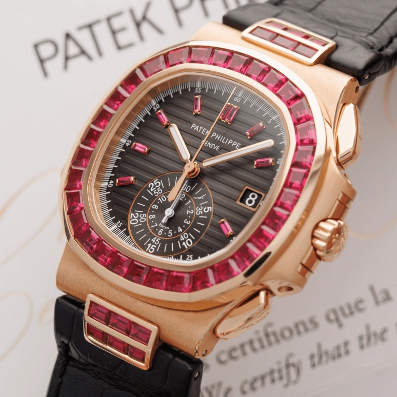 Patek Philippe,Nautilus 40mm,40mm,Rose Gold,Black,Automatic,Chronograph,Day,5980,5980/12R-010