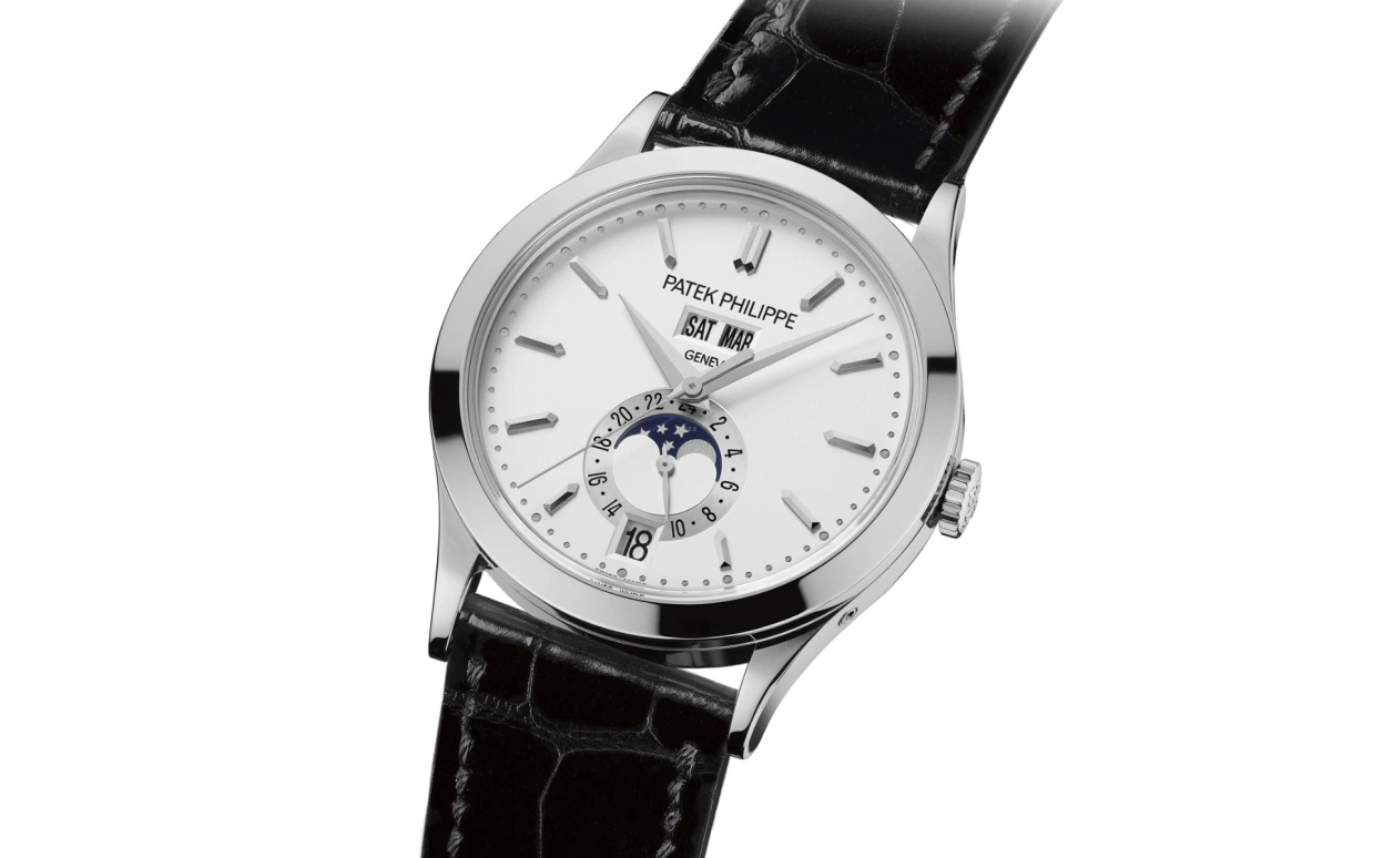 Patek Philippe,Complications 38.50mm,38.50mm,White Gold,Silver,Automatic,Moonphase,Annual Calendar,Month,Date,45hours,In-house Caliber,5396G,5396G-011