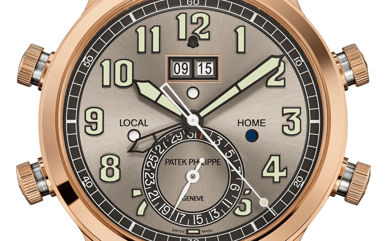 Patek Philippe,Grand Complications 42.20mm,42.20mm,Rose Gold,Grey,Automatic,Day,Dule Time,Alarm,Day / Night Indication,42-52hours,In-house Caliber,5520RG,5520RG-001