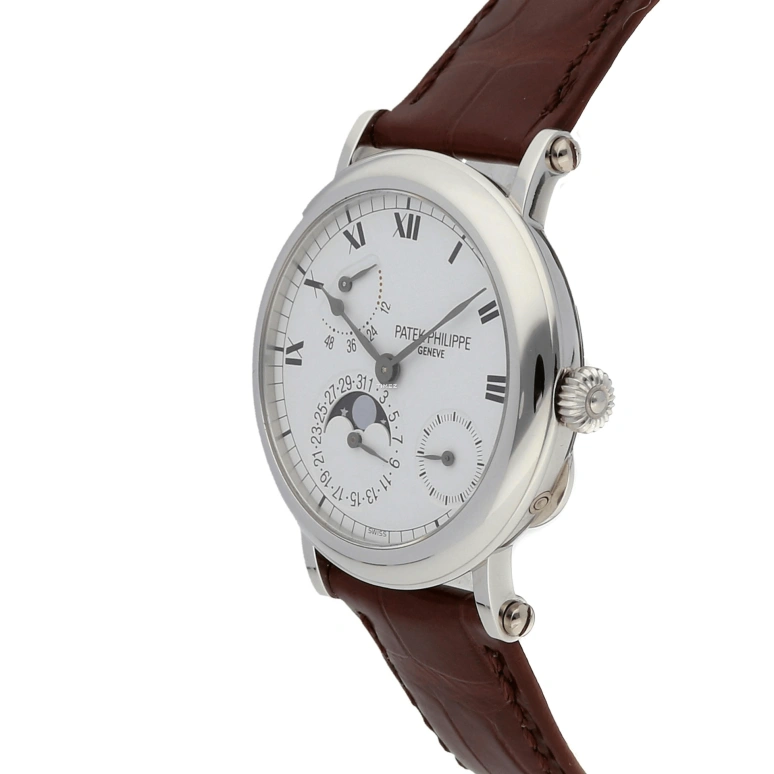Patek Philippe,Complications 35.60mm,35.60mm,Platinum,White,Handwound,Moonphase,Day,Power Reserve Indicator,5054P,5054P-001