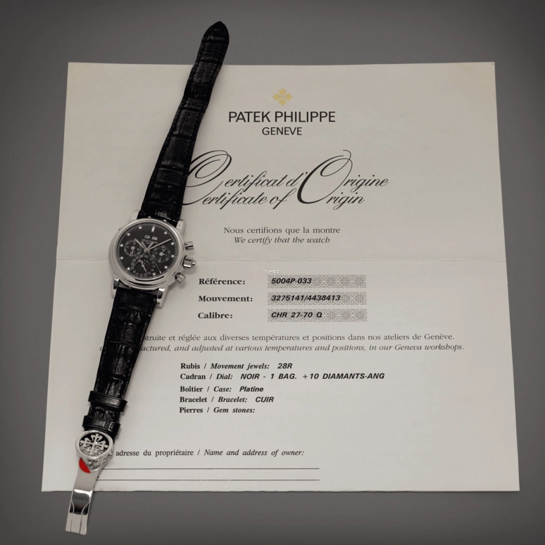 Patek Philippe,Grand Complications 37.60mm,37.60mm,Platinum,Black,Handwound,Chronograph,Moonphase,Perpetual Calendar,Leap Year,60hours,In-house Caliber,5004P,5004P-033
