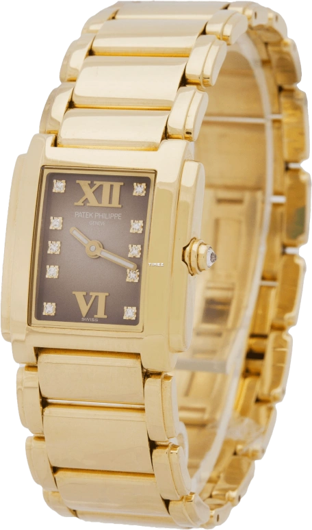 Patek Philippe,Twenty~4 26.30x22mm,26.30x22mm,Yellow Gold,Brown,Gradient,Quartz,In-house Caliber,Sapphire,Crystal Glass,4907,4907/1J-010