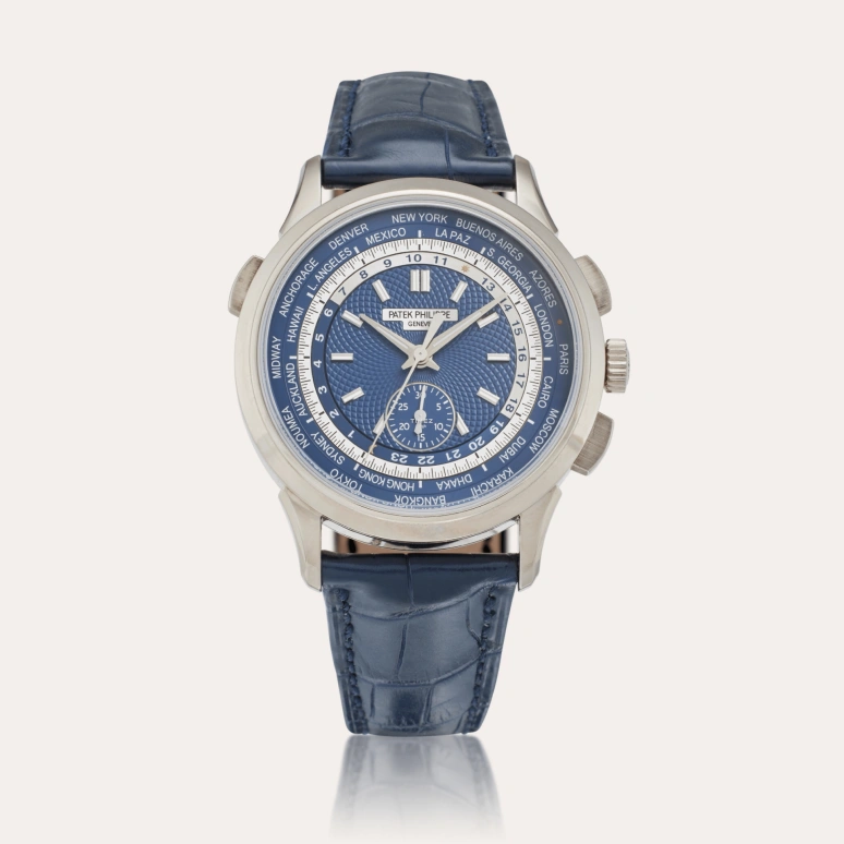 Patek Philippe,Complications 39.50mm,39.50mm,White Gold,Blue,Automatic,Chronograph,World Time,Flyback,Day / Night Indication,50～55hours,In-house Caliber,5930G,5930G-001