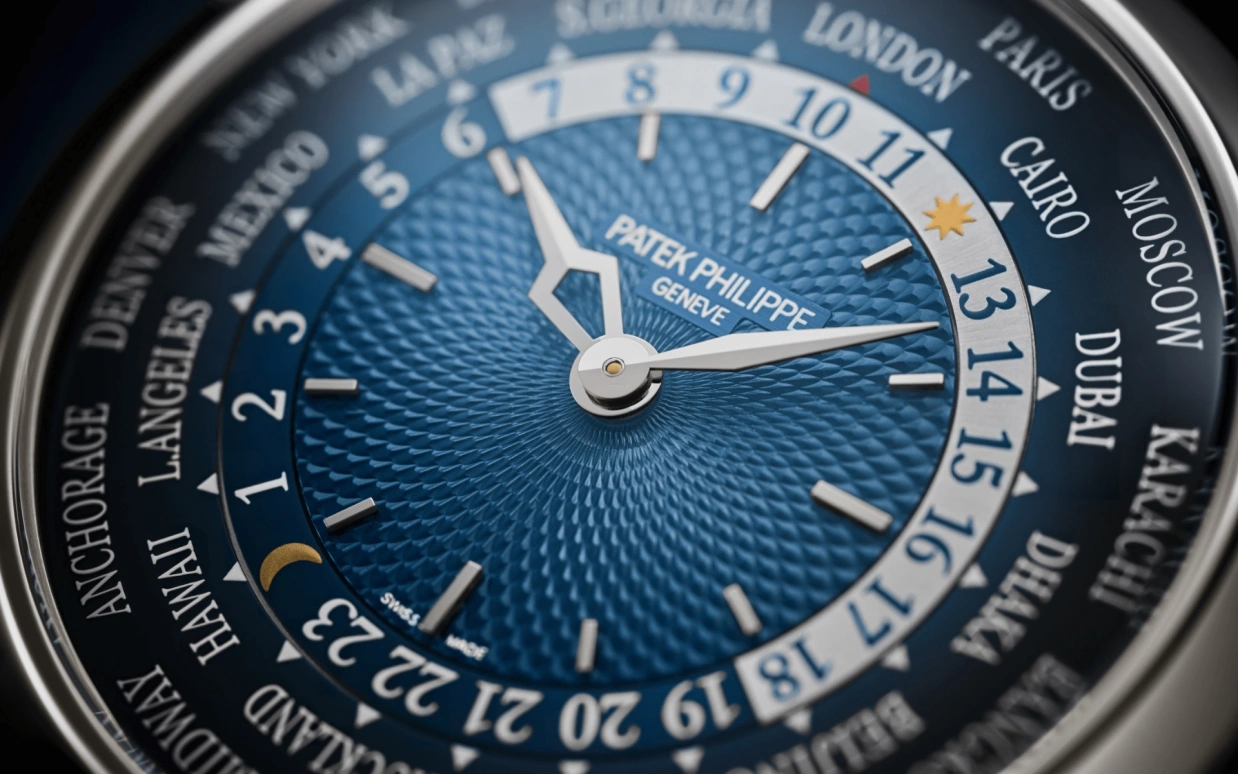 Patek Philippe,Complications 38.50mm,38.50mm,Platinum,Blue,Automatic,Moonphase,Day,World Time,5230P,5230P-001