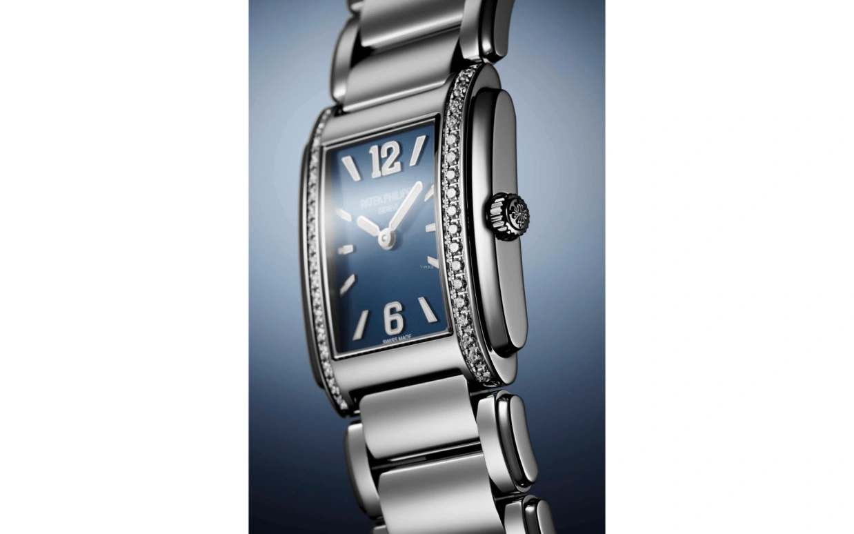 Patek Philippe,Twenty~4 25.10mm,25.10mm,Stainless Steel,Blue,Quartz,In-house Caliber,Sapphire,4910,4910/1200A-001