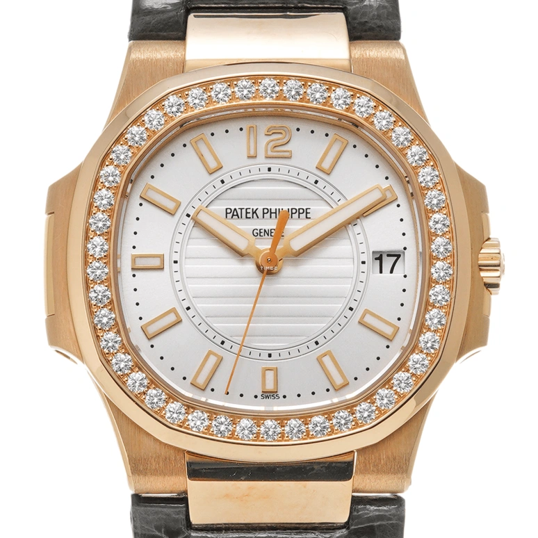 Patek Philippe,Nautilus 32mm,32mm,Rose Gold,Silver White,Quartz,Day,In-house Caliber,7010R,7010R-001