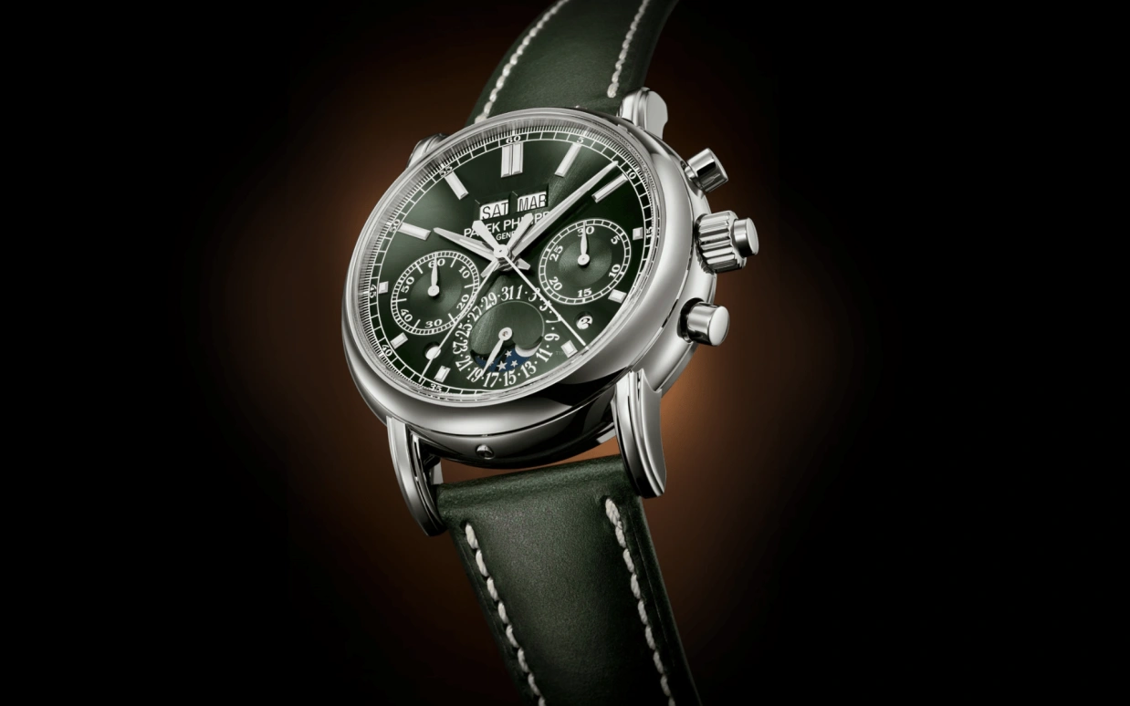 Patek Philippe,Grand Complications 40mm,40mm,White Gold,Olive Green,Handwound,Chronograph,Moonphase,Perpetual Calendar,Leap Year,65hours,In-house Caliber,5204G,5204G-001