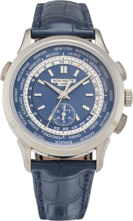 Patek Philippe,Complications 39.50mm,39.50mm,White Gold,Blue,Automatic,Chronograph,World Time,Flyback,Day / Night Indication,50～55hours,In-house Caliber,5930G,5930G-001