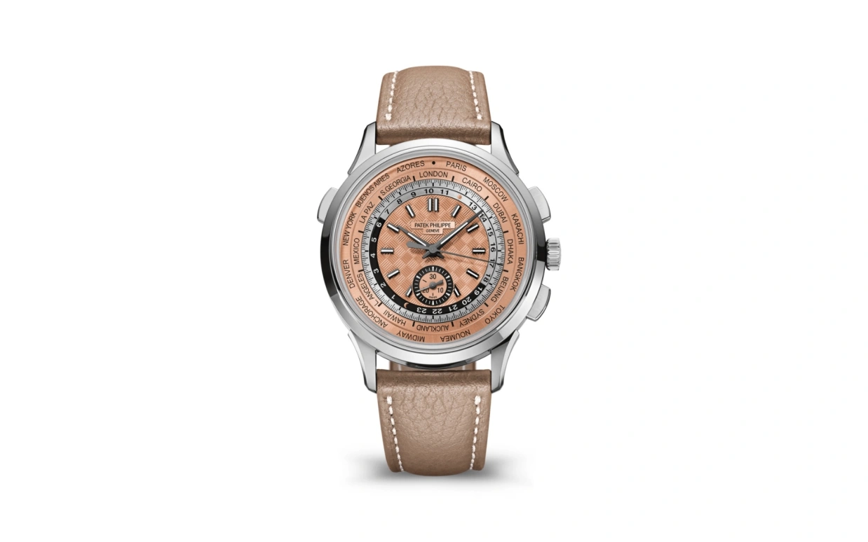 Patek Philippe,Complications 41mm,41mm,Stainless Steel,Salmon,Automatic,Chronograph,World Time,Flyback,Day / Night Indication,55hours,In-house Caliber,Harry Kane,5935A,5935A-001