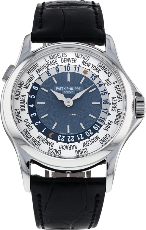Patek Philippe,Complications 37mm,37mm,Platinum,White,Blue,Automatic,World Time,Day / Night Indication,5110P,5110P-001