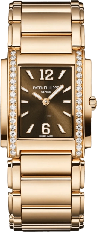 Patek Philippe,Twenty~4 25.10mm,25.10mm,Rose Gold,Brown,Quartz,In-house Caliber,Sapphire,4910,4910/1201R-001