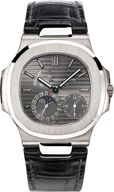 Patek Philippe,Nautilus 40mm,40mm,White Gold,Grey,Automatic,Moonphase,Day,Power Reserve Indicator,5712G,5712G-001