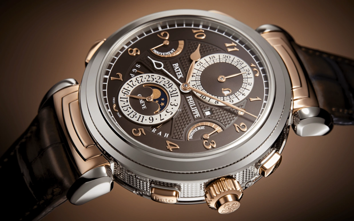Patek Philippe,Grand Complications 47.70mm,47.70mm,White Gold,Rose Gold,Brown,Handwound,Moonphase,Perpetual Calendar,Leap Year,Annual Calendar,72hours,In-house Caliber,6300GR,6300GR-001