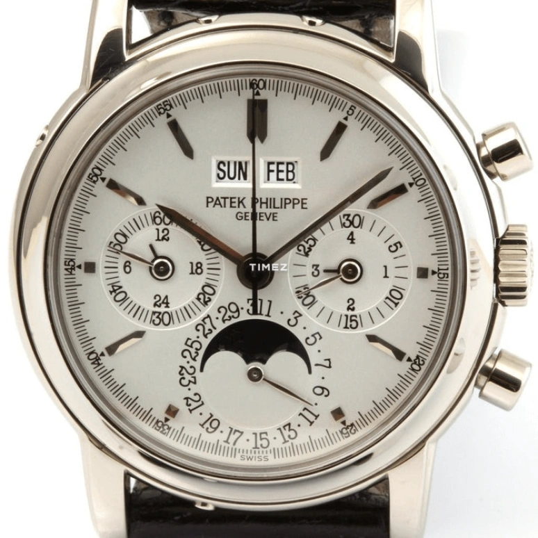 Patek Philippe,Grand Complications 36mm,36mm,White Gold,Silver,Handwound,Chronograph,Moonphase,Perpetual Calendar,Leap Year,60hours,In-house Caliber,3970EG,3970EG-016