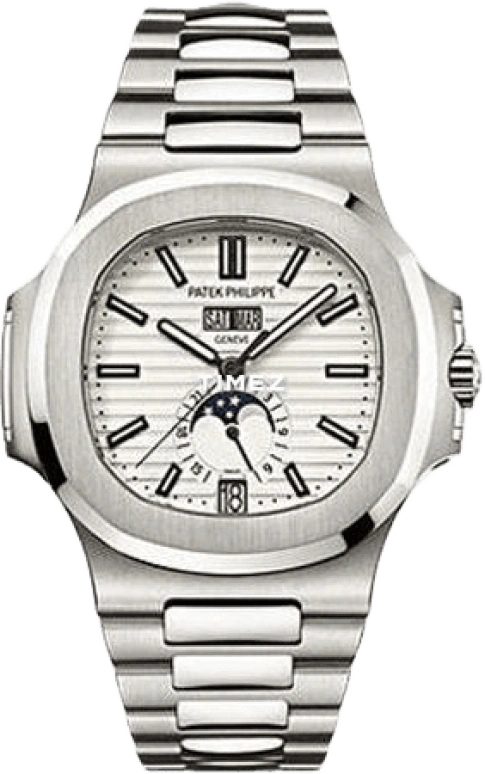 Patek Philippe,Nautilus 40.50mm,40.50mm,Stainless Steel,Silver White,White,Automatic,Moonphase,Annual Calendar,Month,Date,45hours,In-house Caliber,5726A,5726A-010