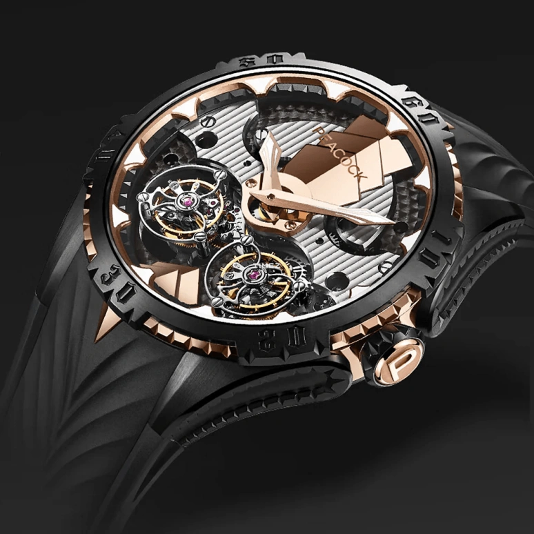 Peacock,Extraordinary 45.50mm,45.50mm,Stainless Steel,Rose Gold,Rose Gold,Grey,Handwound,Tourbillon,45hours,PAG0101