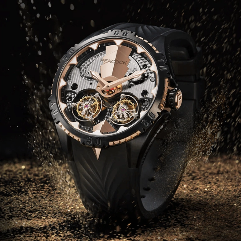 Peacock,Extraordinary 45.50mm,45.50mm,Stainless Steel,Rose Gold,Rose Gold,Grey,Handwound,Tourbillon,45hours,PAG0101