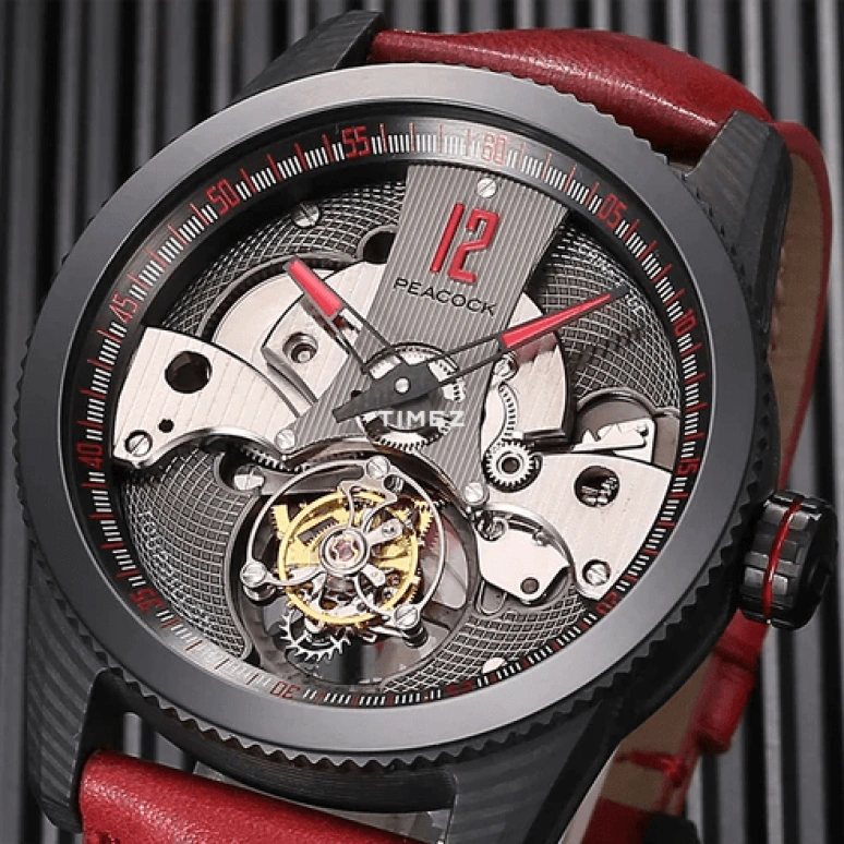 Peacock,Treasured 43.50mm,43.50mm,Stainless Steel,Carbon,Black,Handwound,Tourbillon,42hours,P501,P501-4