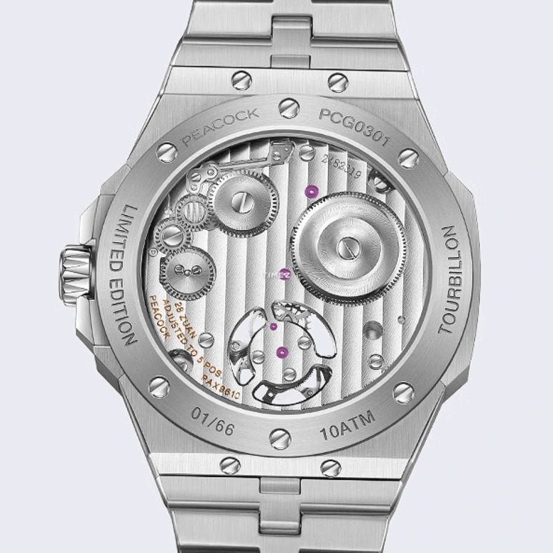 Peacock,Explore 40mm,40mm,Stainless Steel,Salmon,Handwound,Tourbillon,48hours,PCG0301,PCG0301.03