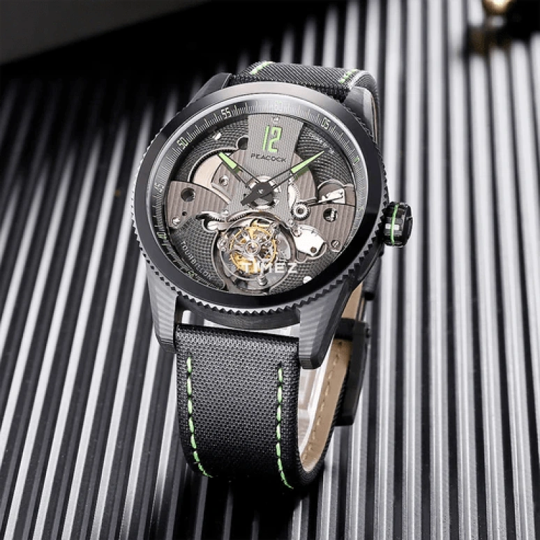 Peacock,Treasured 43.50mm,43.50mm,Stainless Steel,Carbon,Black,Handwound,Tourbillon,42hours,P501,P501-4