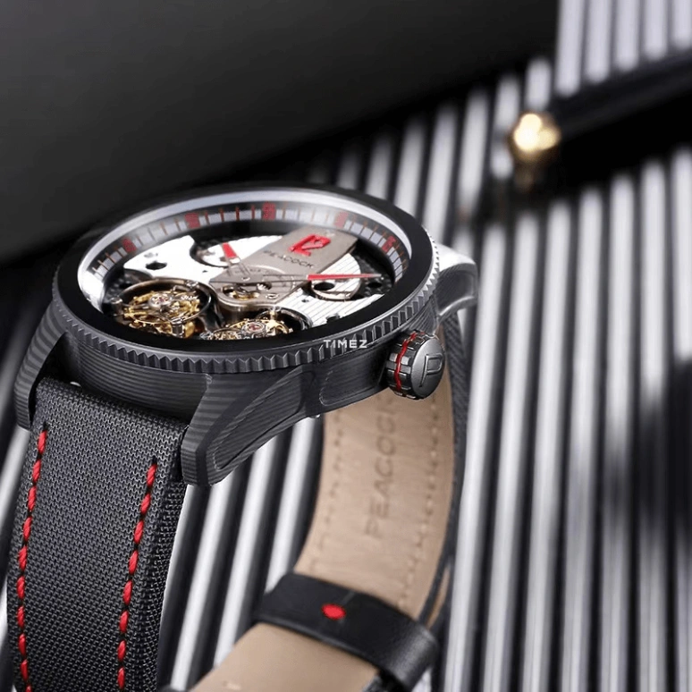 Peacock,Other 45mm,45mm,Carbon,Skeleton,Handwound,Tourbillon,Sapphire,Crystal Glass,P531,P531-4-04