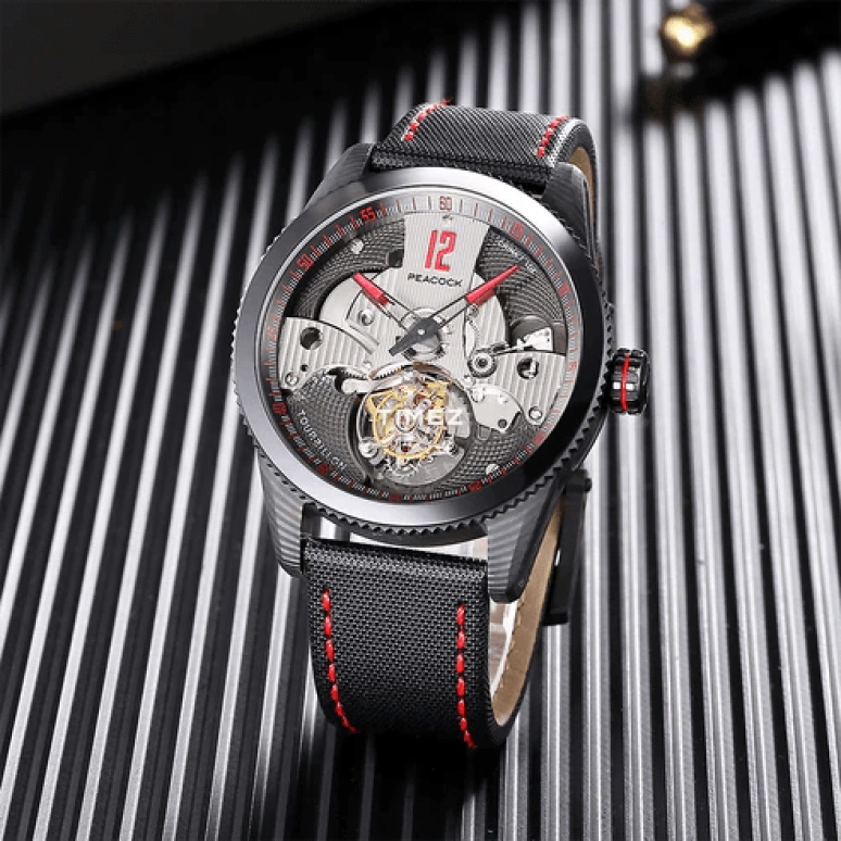 Peacock,Treasured 43.50mm,43.50mm,Stainless Steel,Carbon,Black,Handwound,Tourbillon,42hours,P501,P501-4