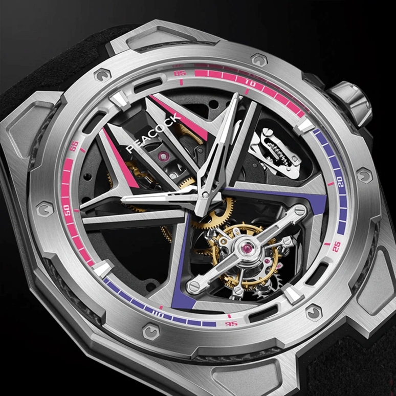 Peacock,Top Racing 45mm,45mm,aerospace steel,Silver,Multi-Color,Handwound,Tourbillon,45hours,PDG0102,PDG0102.06