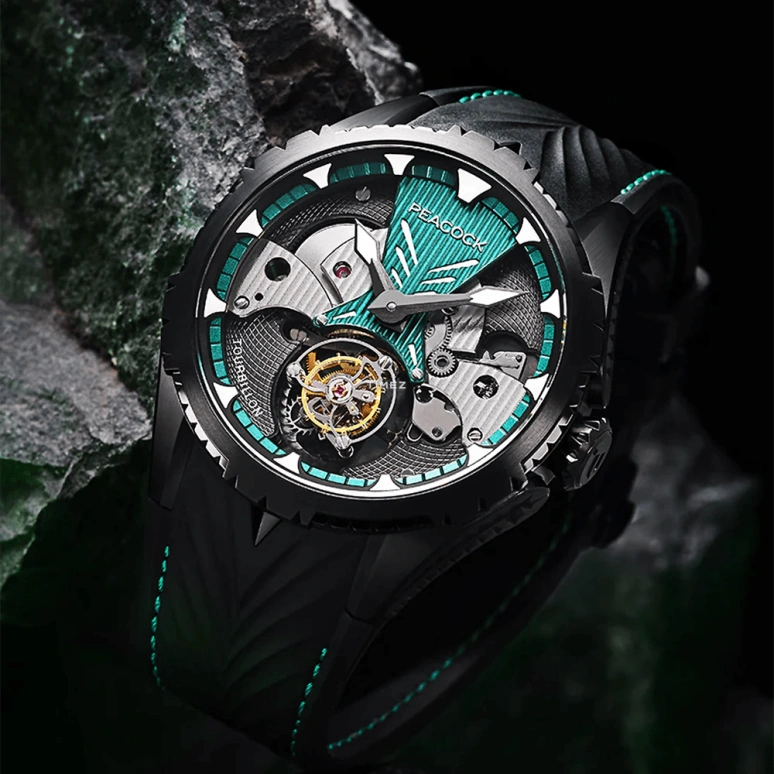 Peacock,Extraordinary 45.50mm,45.50mm,Stainless Steel,Green,Black,Handwound,Tourbillon,45hours,PAG0102,PAG0102.02