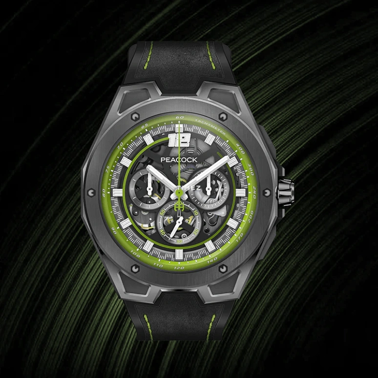 Peacock,Ultra Speed Chronograph 45mm,45mm,aerospace steel,Carbon,Green,Automatic,Chronograph,55hours,PDG0101,PDG0101.02